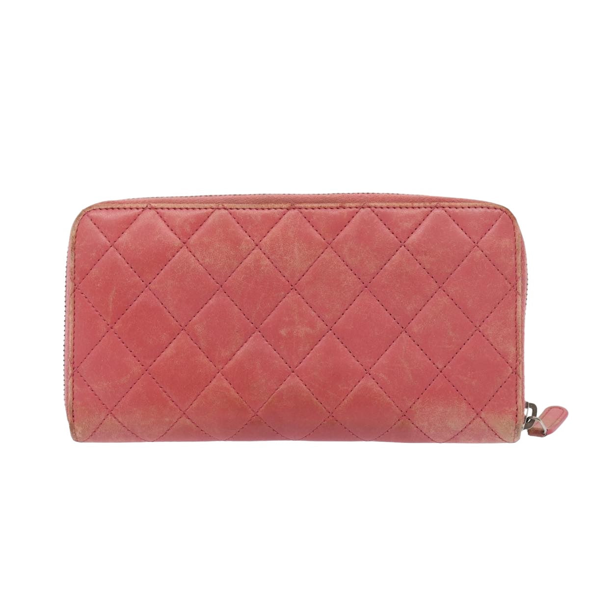 CHANEL Matelasse Long Wallet Lamb Skin Pink CC Auth 79765