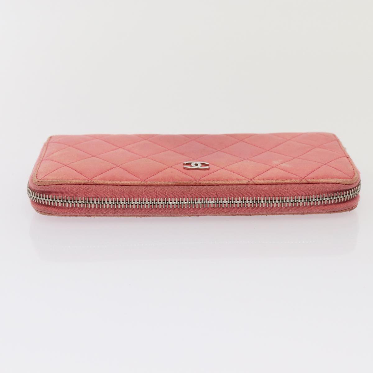 CHANEL Matelasse Long Wallet Lamb Skin Pink CC Auth 79765