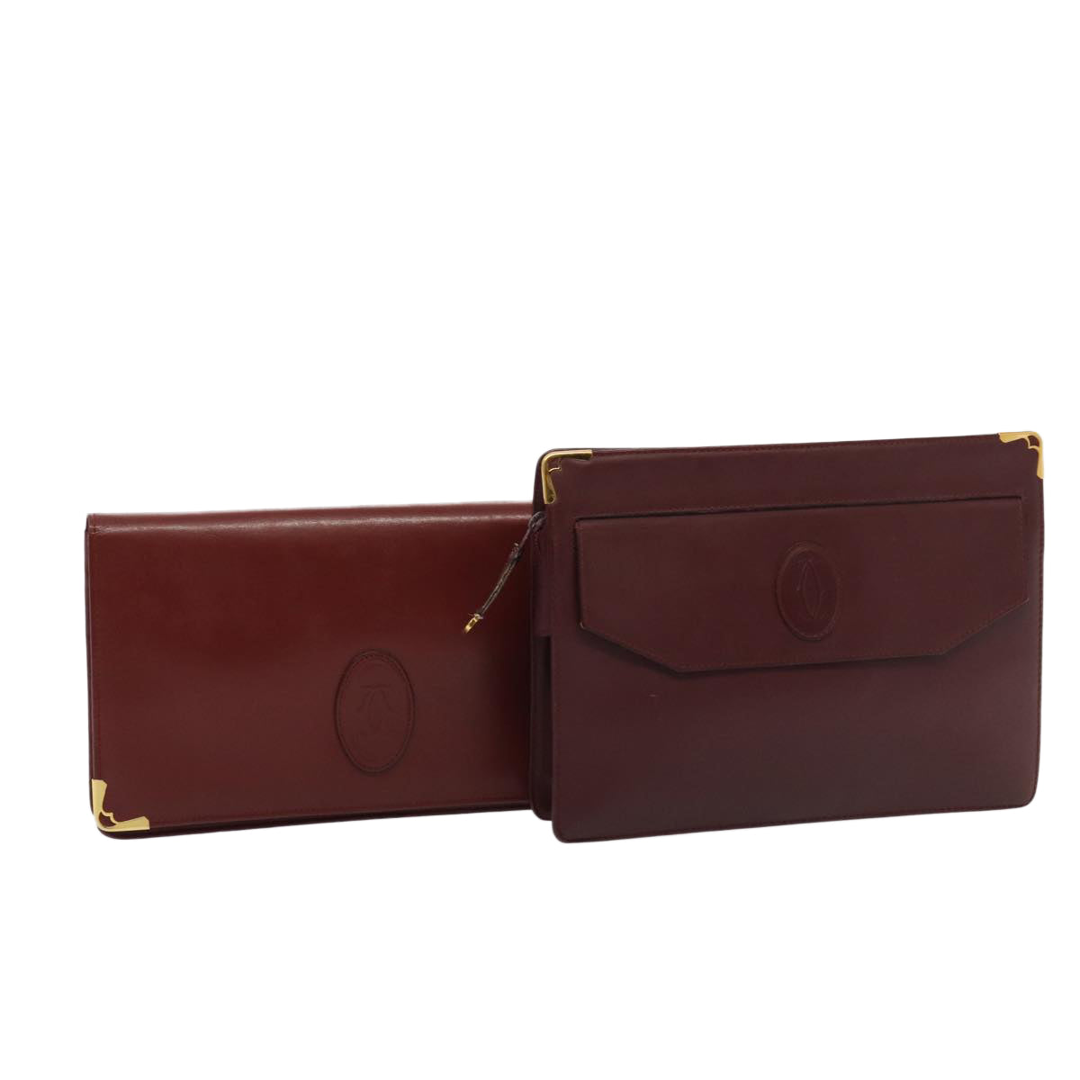 CARTIER Clutch Bag Leather 2Set Red Auth 79784