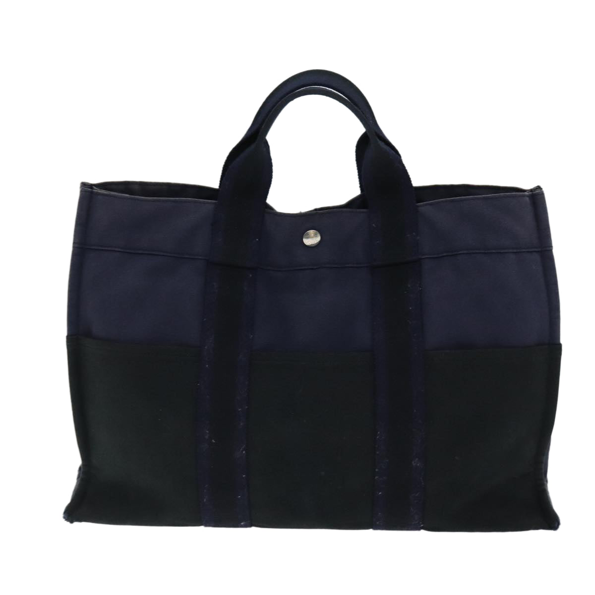 HERMES Loewe Shoulder Tote Bag Canvas Leather 2Set Navy Black Auth 79794