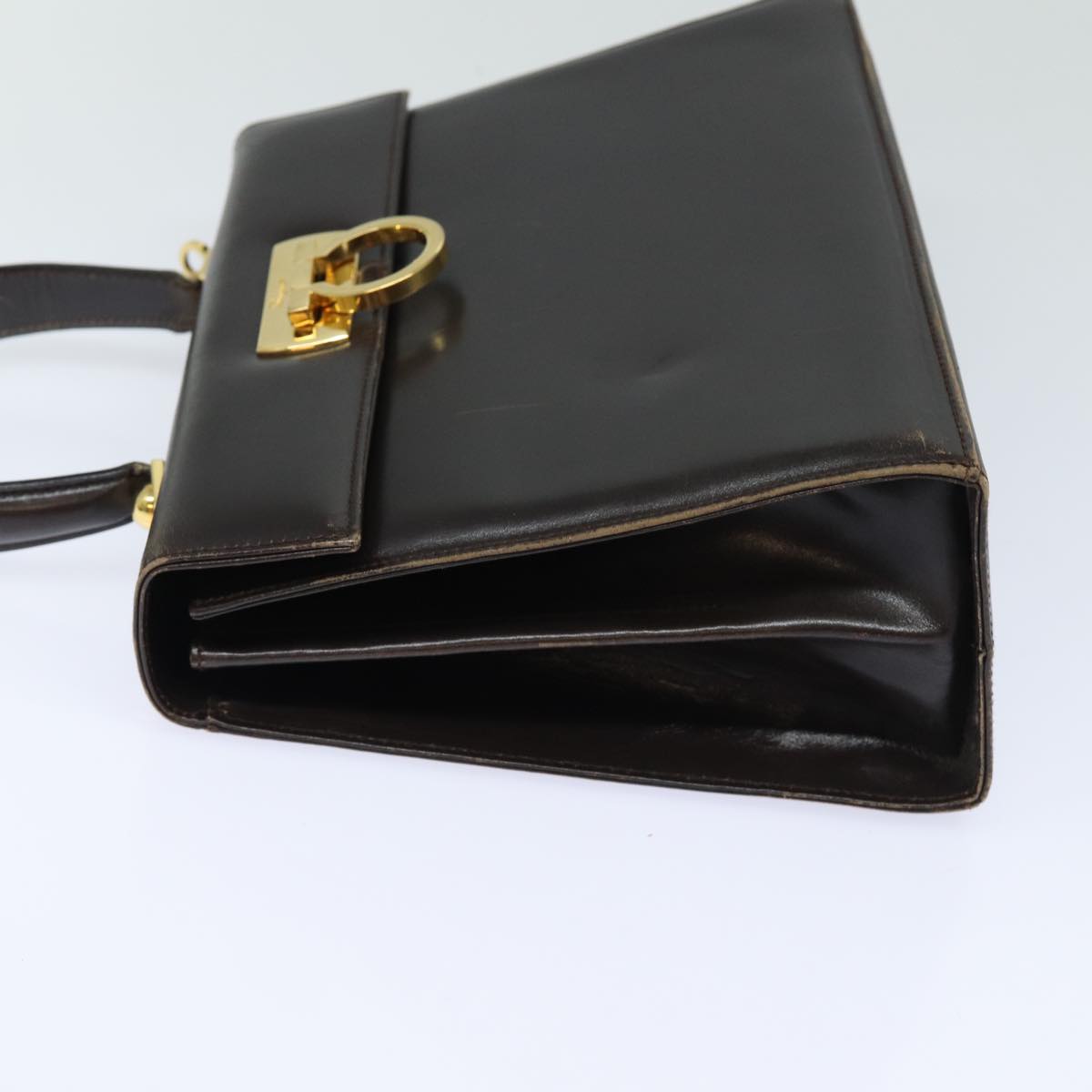 Salvatore Ferragamo Gancini Hand Bag Leather 2way Brown Auth 79812