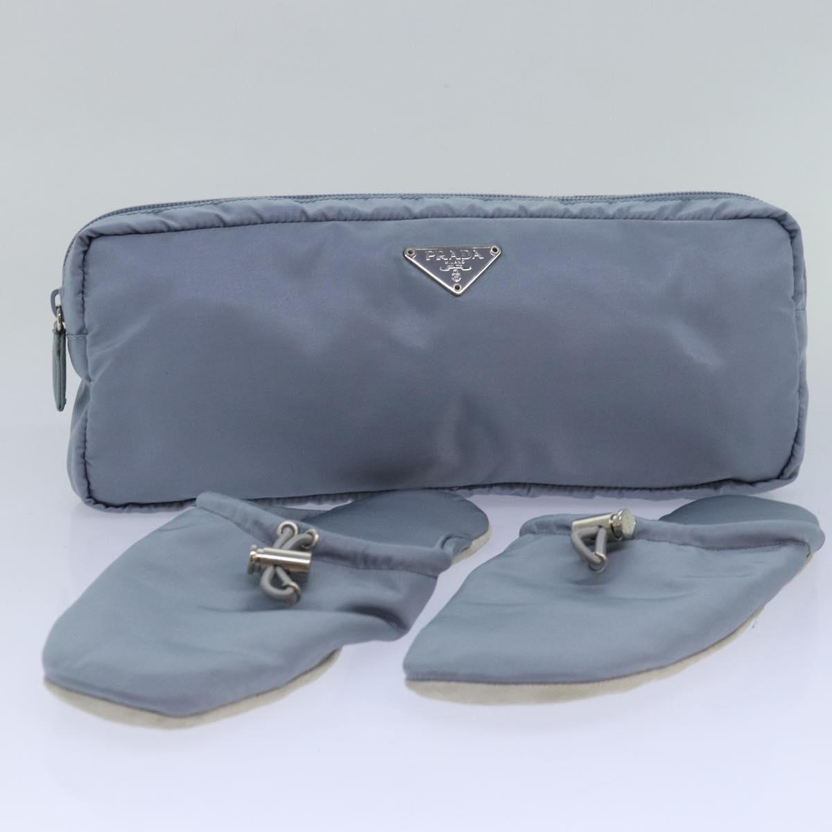 PRADA Room Shoes & Pouch Nylon Light Blue Auth 79894V