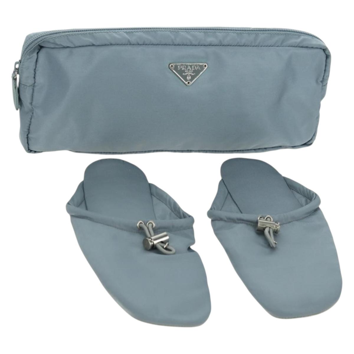 PRADA Room Shoes & Pouch Nylon Light Blue Auth 79894V