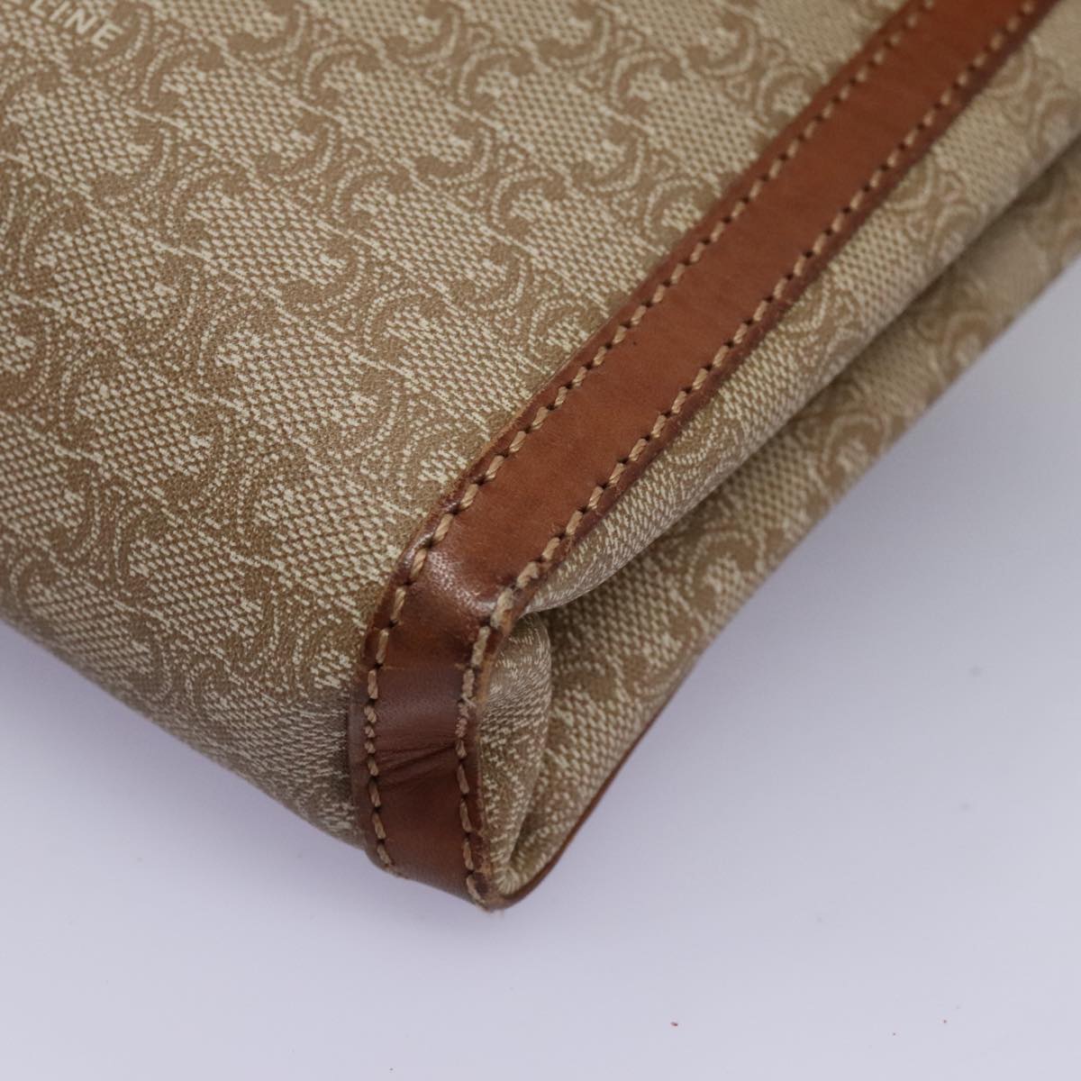 CELINE Macadam Canvas Shoulder Bag Beige Auth 80064