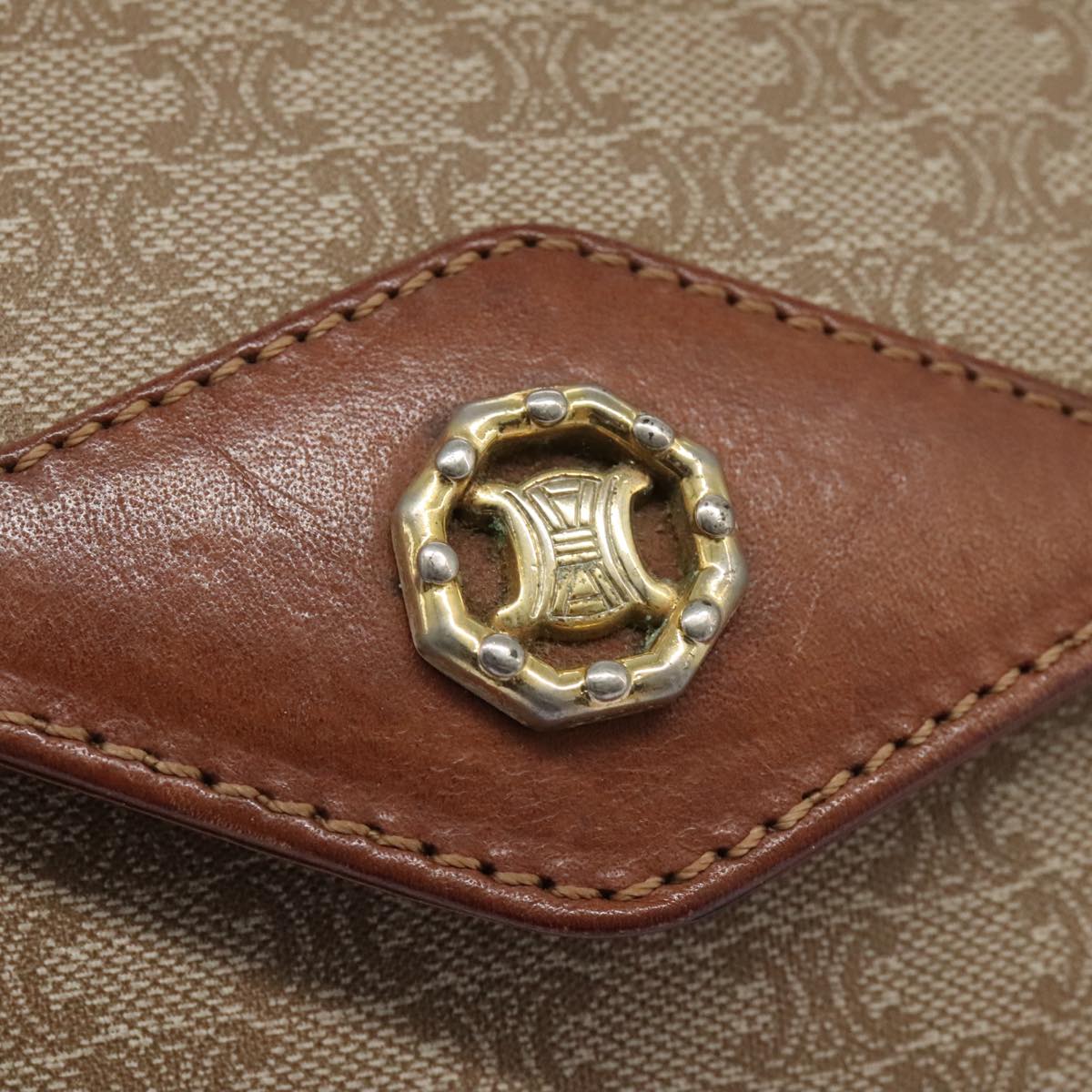 CELINE Macadam Canvas Shoulder Bag Beige Auth 80064