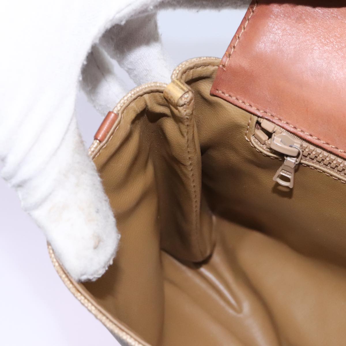 CELINE Macadam Canvas Shoulder Bag Beige Auth 80064