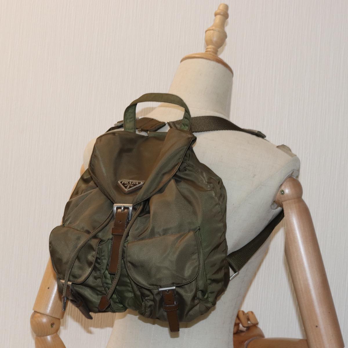 PRADA Nylon Backpack Khaki Auth 80100