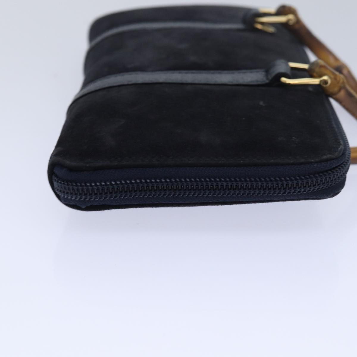 GUCCI Bamboo Wallet Suede 2way Navy 039 1998 0700 Auth 80565