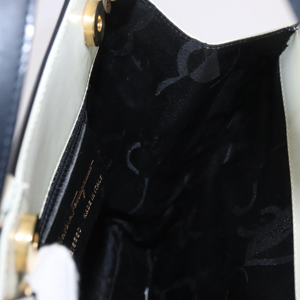 Salvatore Ferragamo Gancini Hand Bag Patent leather 2way Black Auth 80608