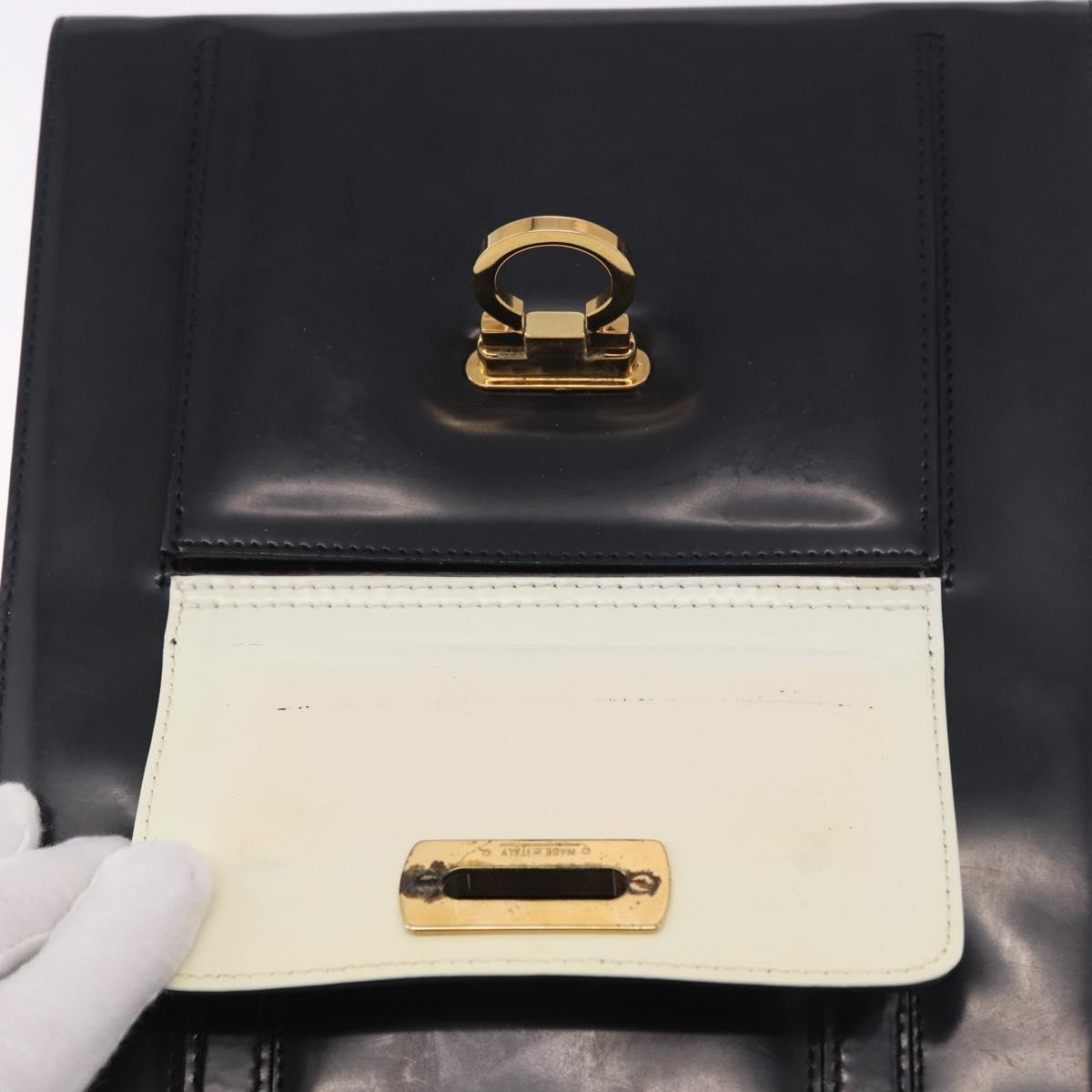 Salvatore Ferragamo Gancini Hand Bag Patent leather 2way Black Auth 80608