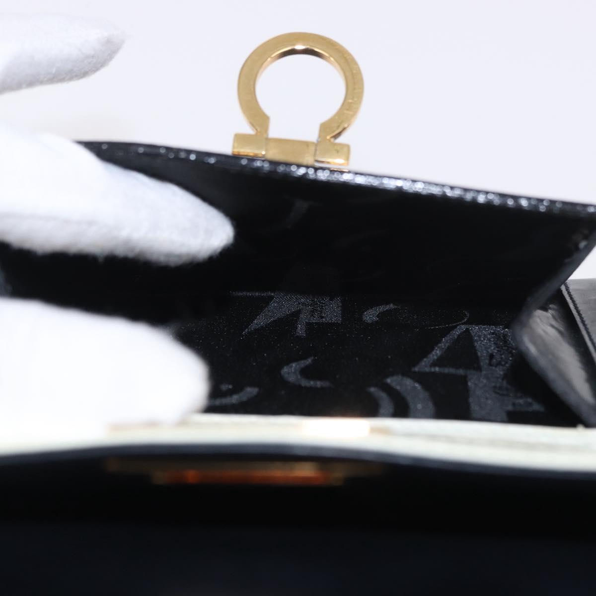 Salvatore Ferragamo Gancini Hand Bag Patent leather 2way Black Auth 80608