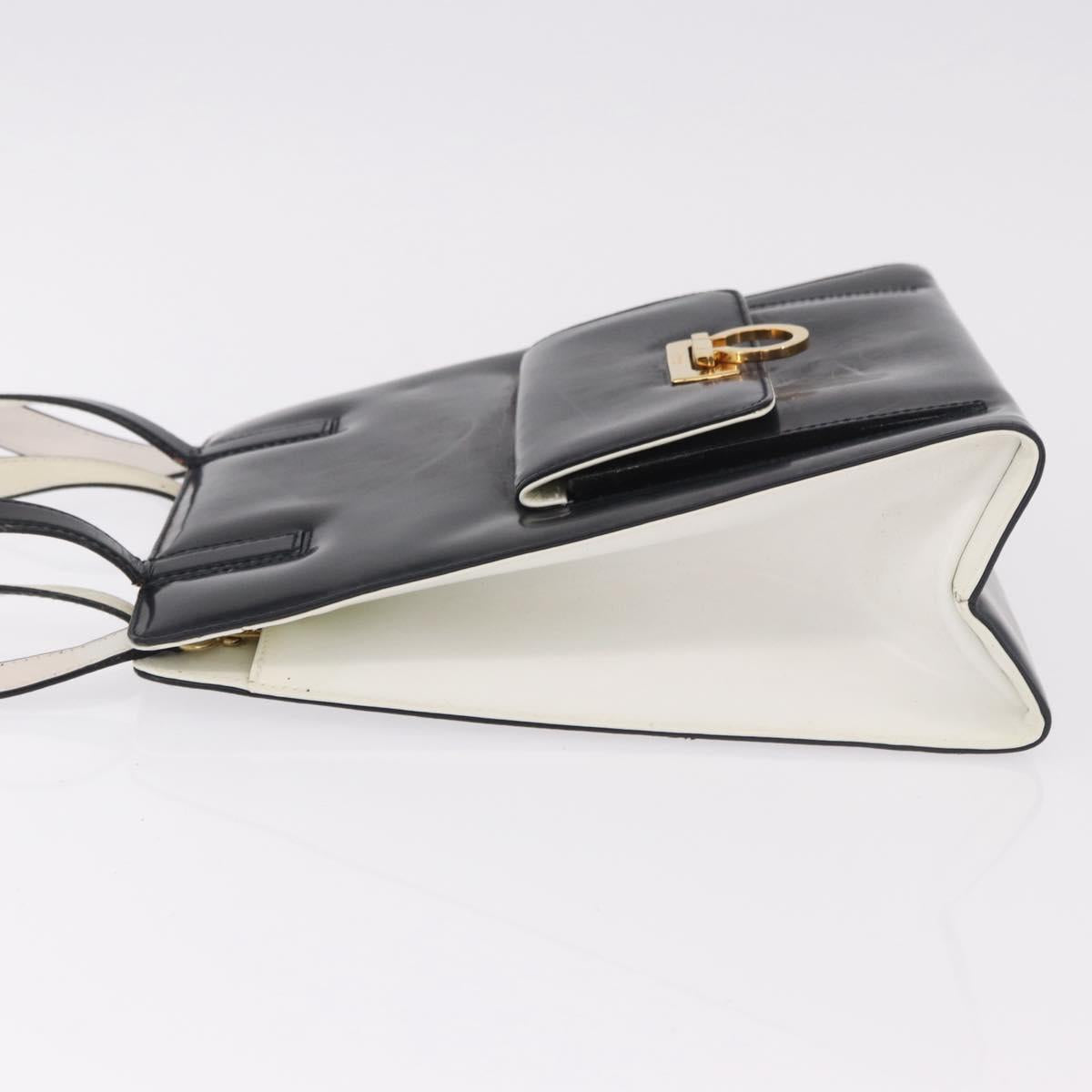 Salvatore Ferragamo Gancini Hand Bag Patent leather 2way Black Auth 80608