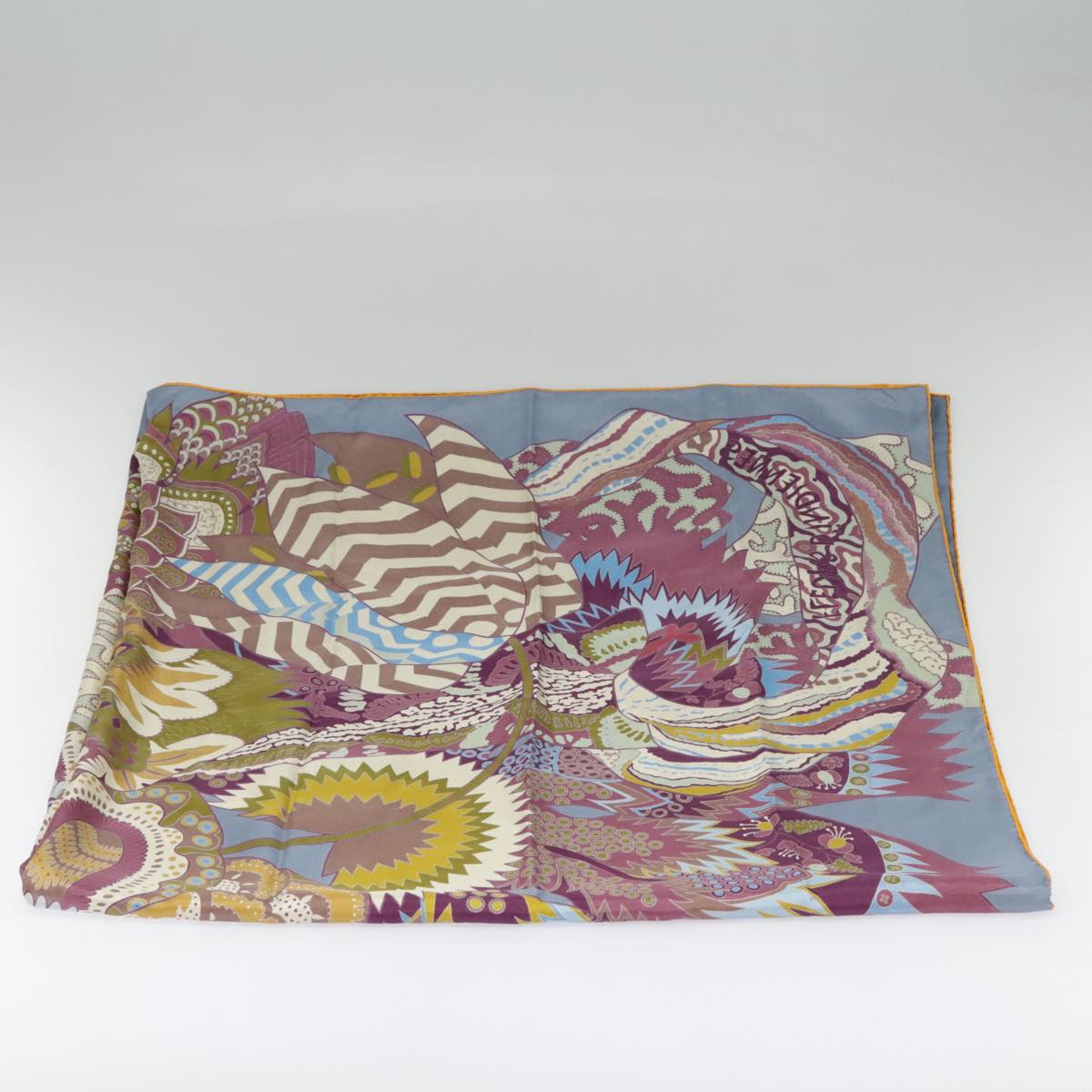 HERMES Carre 135 Scarf FLEURS D'INDIENNES Silk Purple Multicolor Auth 80609