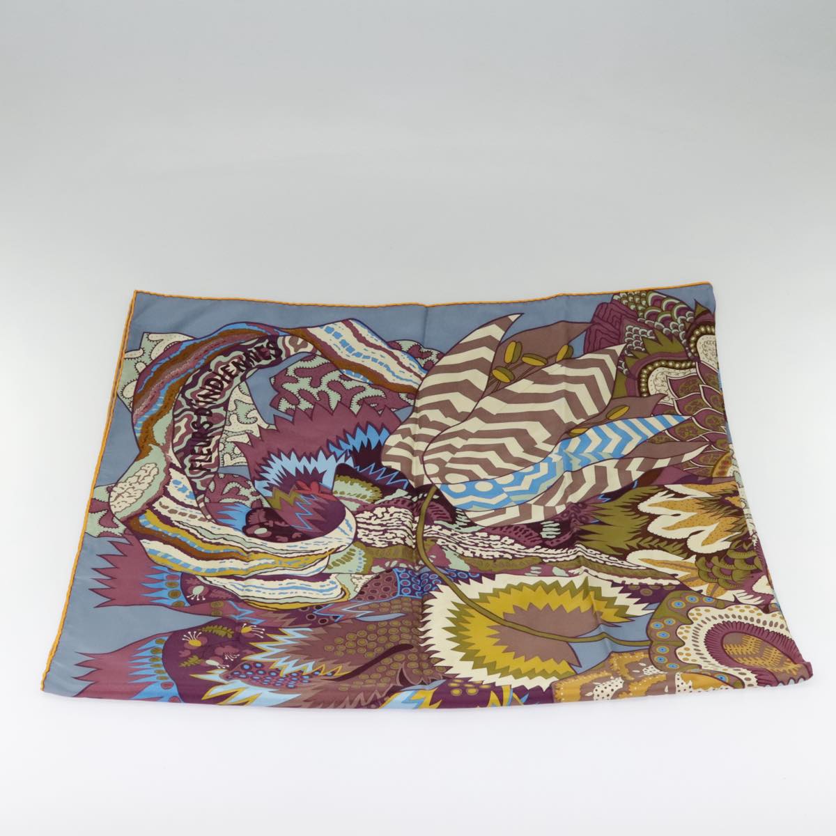 HERMES Carre 135 Scarf FLEURS D'INDIENNES Silk Purple Multicolor Auth 80609