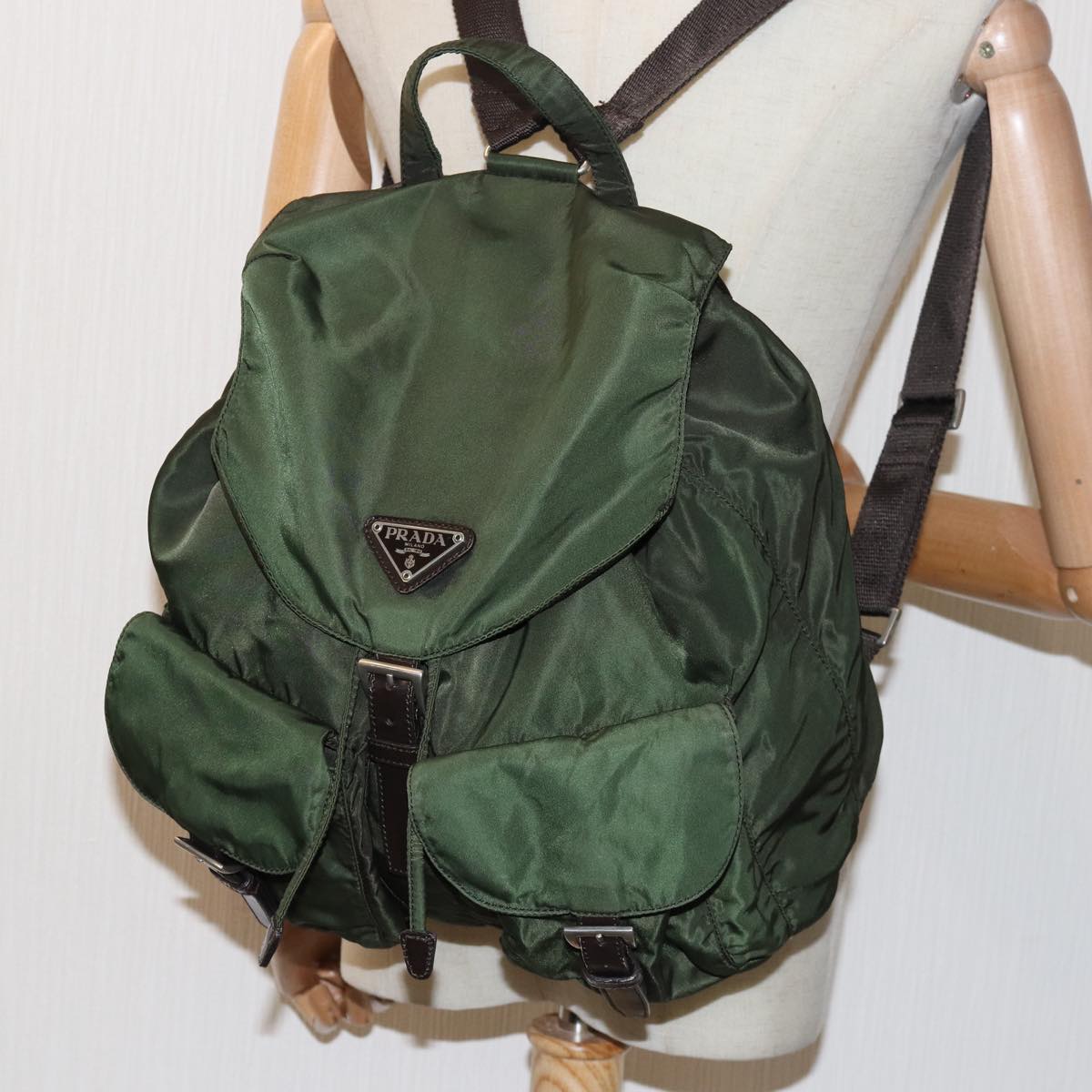 PRADA Backpack Nylon Khaki Auth 80870