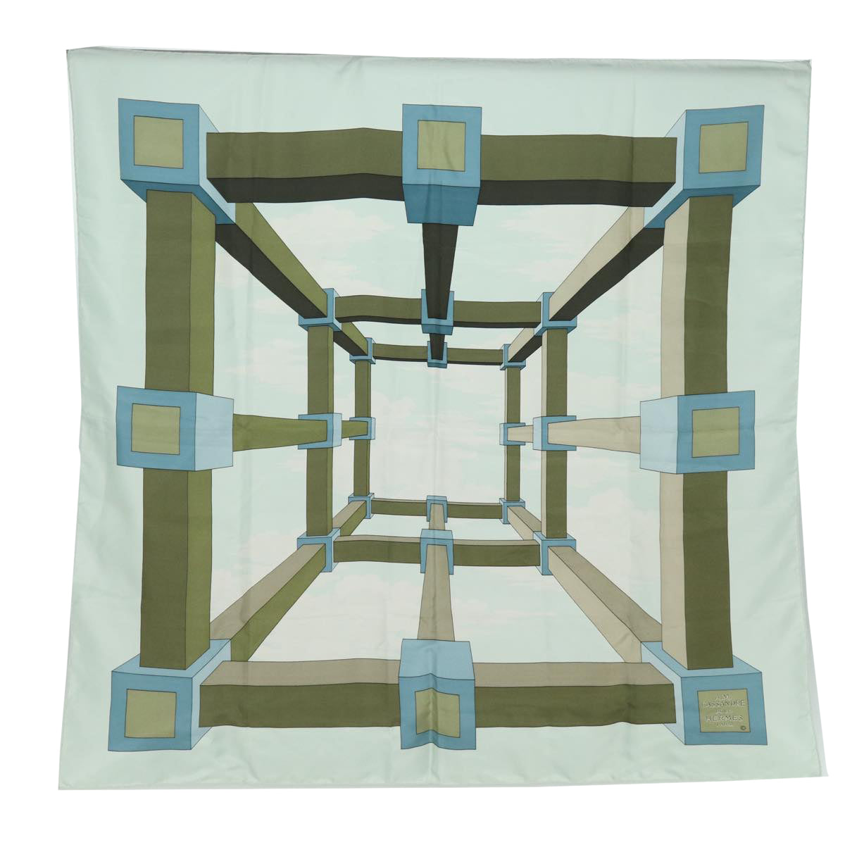 HERMES Carre 90 Scarf A.M. CASSANDRE POUR Silk Light Blue Auth 80912