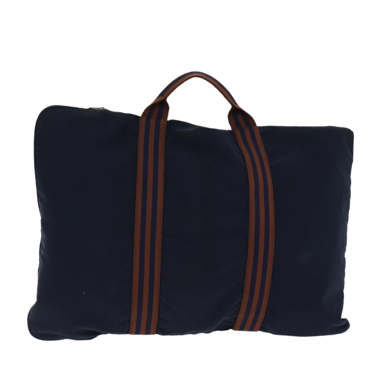 HERMES Fourre Tout Hand Bag Canvas Navy Brown Auth 80918