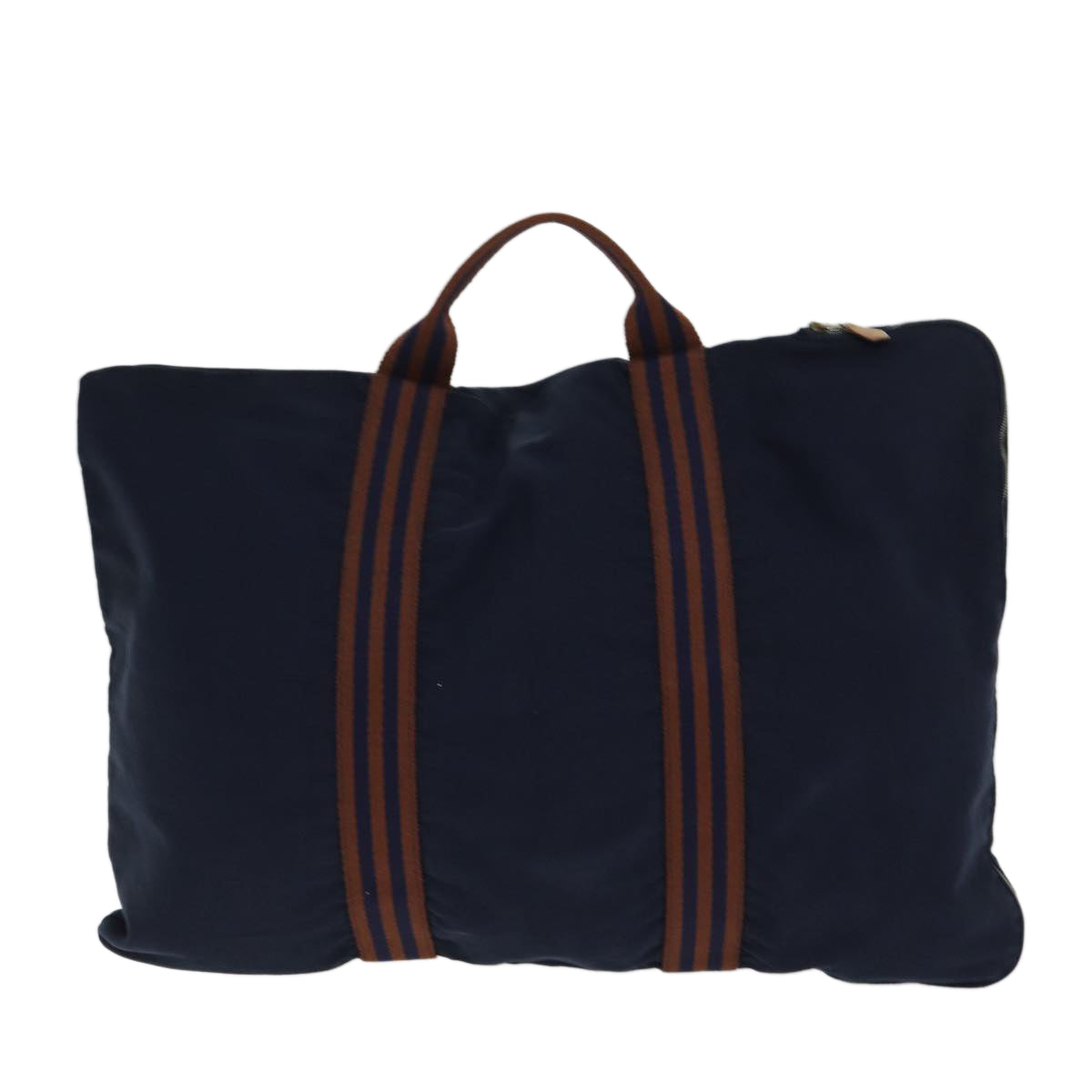 HERMES Fourre Tout Hand Bag Canvas Navy Brown Auth 80918