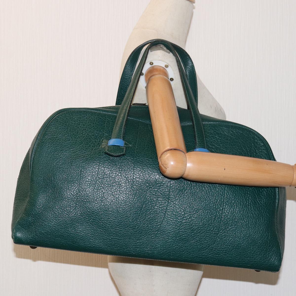 HERMES Gallop 50 Hand Bag Leather Green Auth 80925A