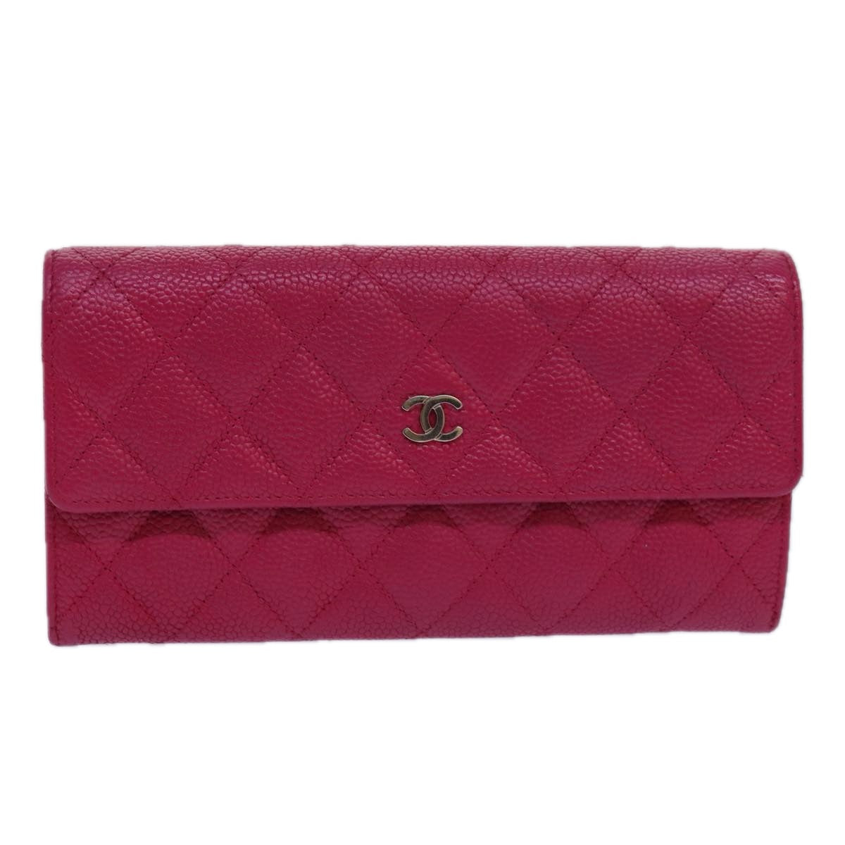 CHANEL Long Wallet Caviar Skin Pink CC Auth 80946