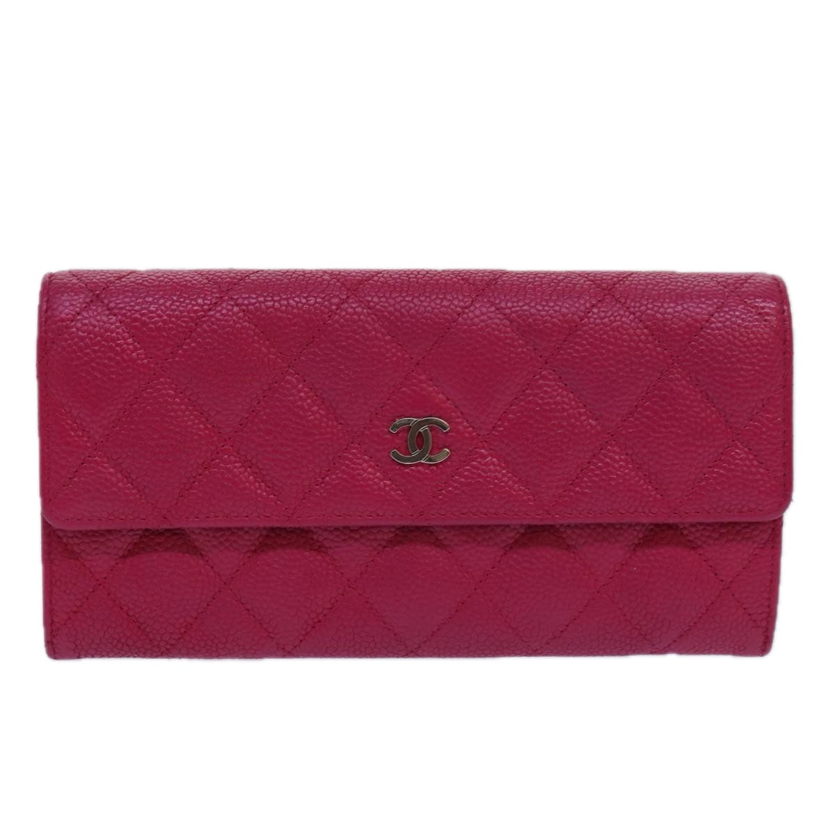 CHANEL Long Wallet Caviar Skin Pink CC Auth 80946