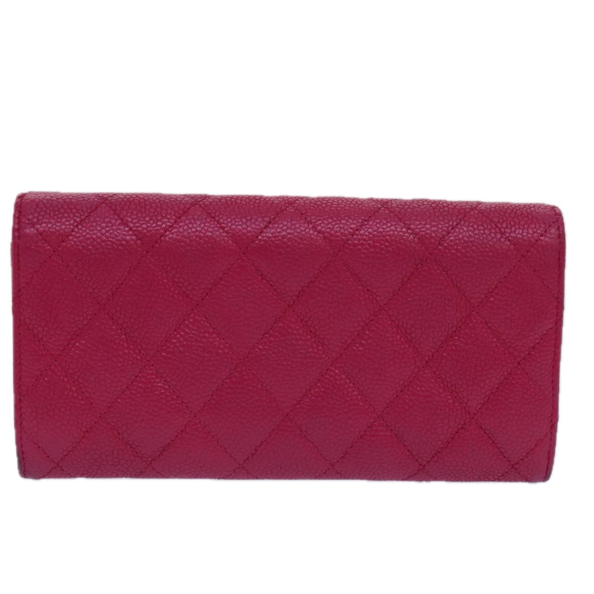 CHANEL Long Wallet Caviar Skin Pink CC Auth 80946