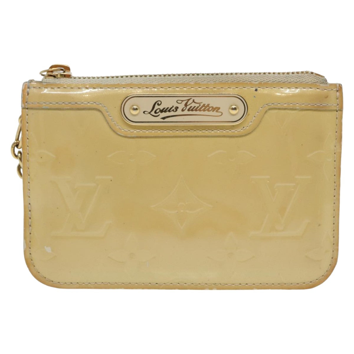 LOUIS VUITTON Vernis Pochette Cle NM Coin Purse Beige M91763 LV Auth 80950