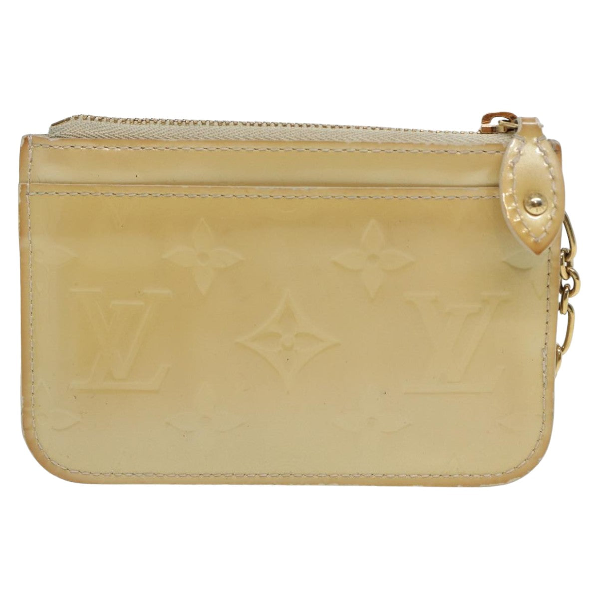 LOUIS VUITTON Vernis Pochette Cle NM Coin Purse Beige M91763 LV Auth 80950