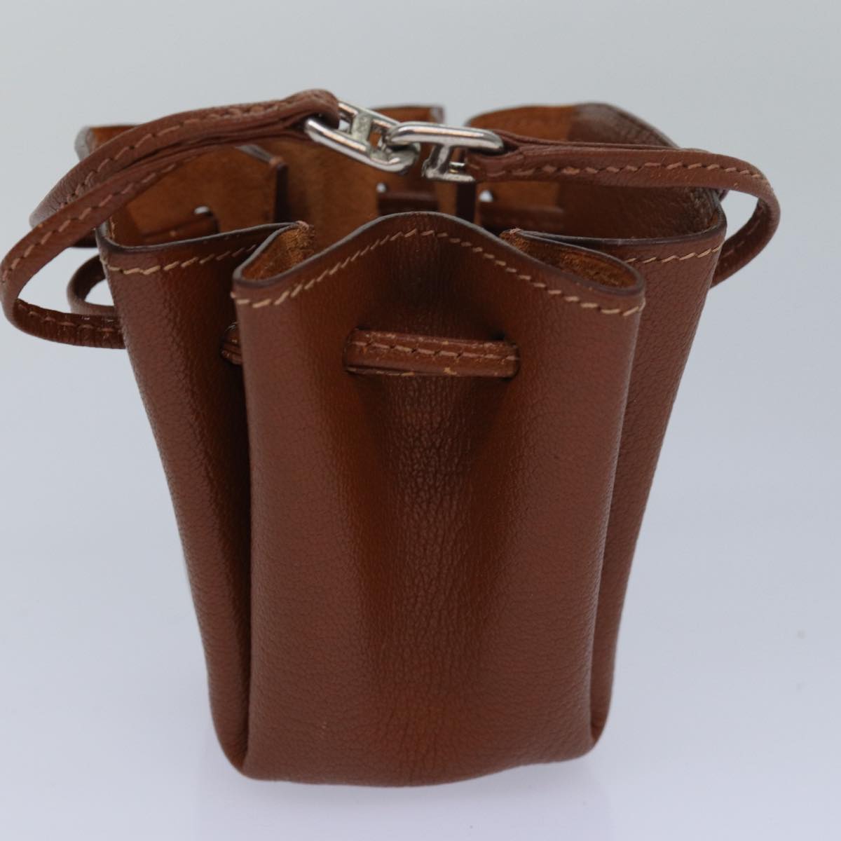 HERMES Vespa Pouch Leather Brown Auth 80982