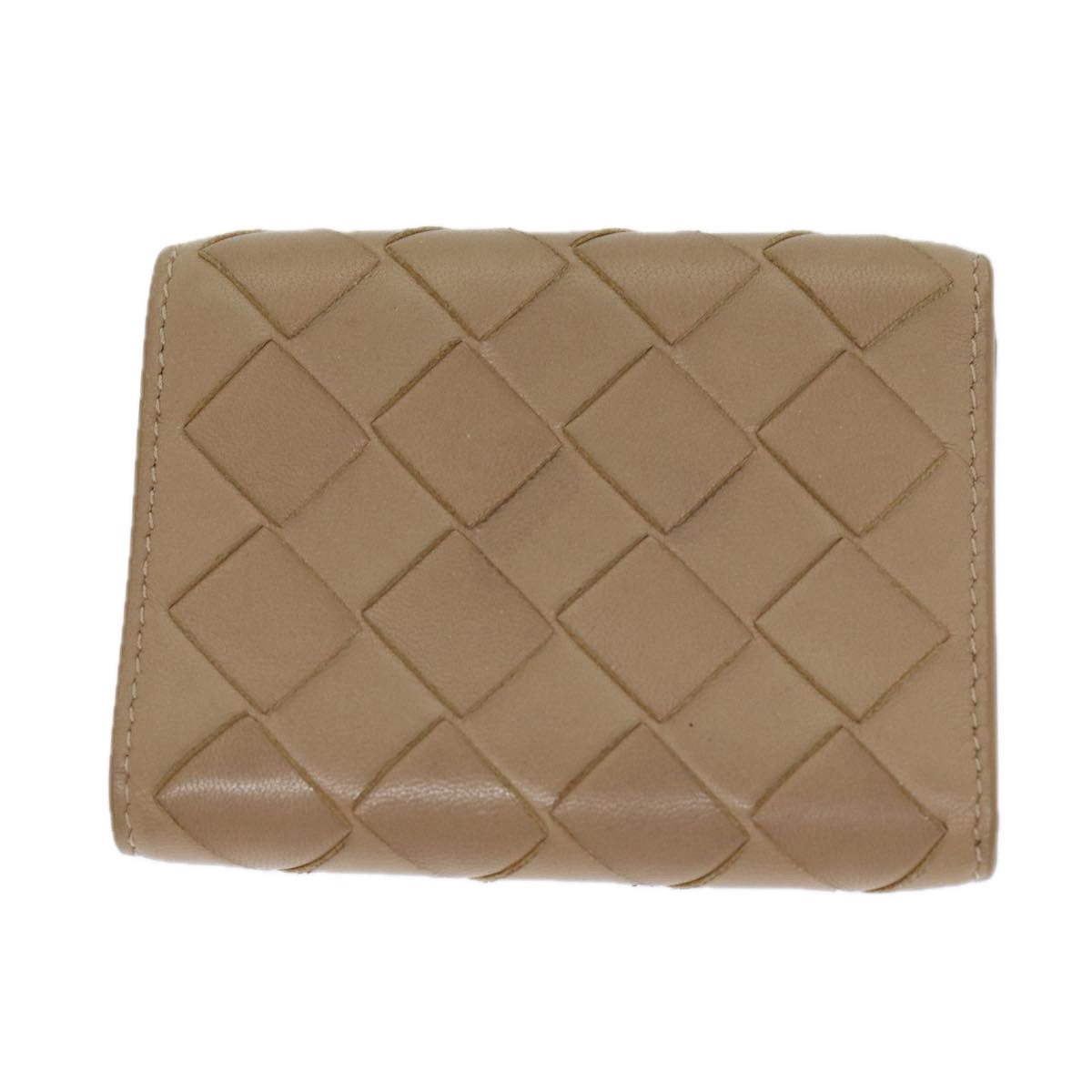 BOTTEGA VENETA INTRECCIATO Compact Wallet Leather Beige Auth 80983