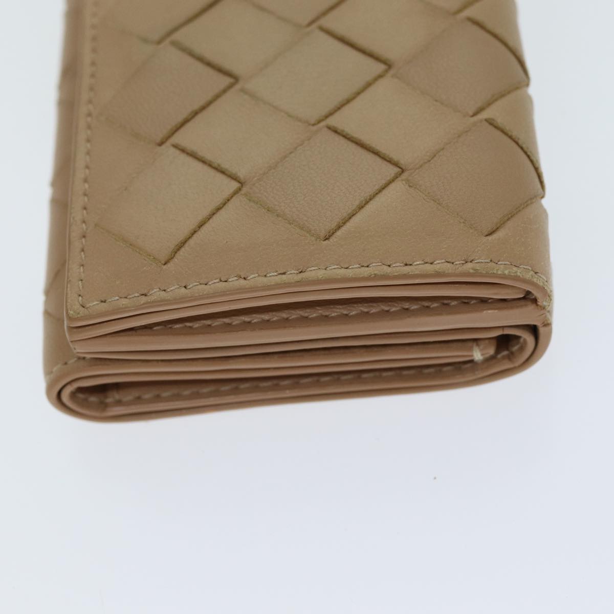 BOTTEGA VENETA INTRECCIATO Compact Wallet Leather Beige Auth 80983