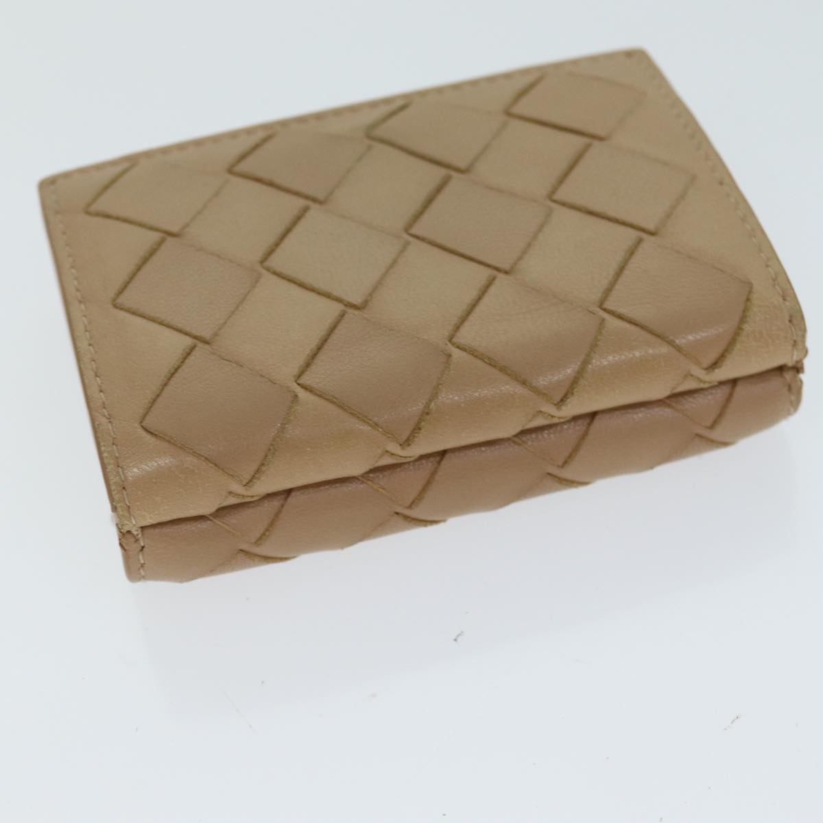 BOTTEGA VENETA INTRECCIATO Compact Wallet Leather Beige Auth 80983