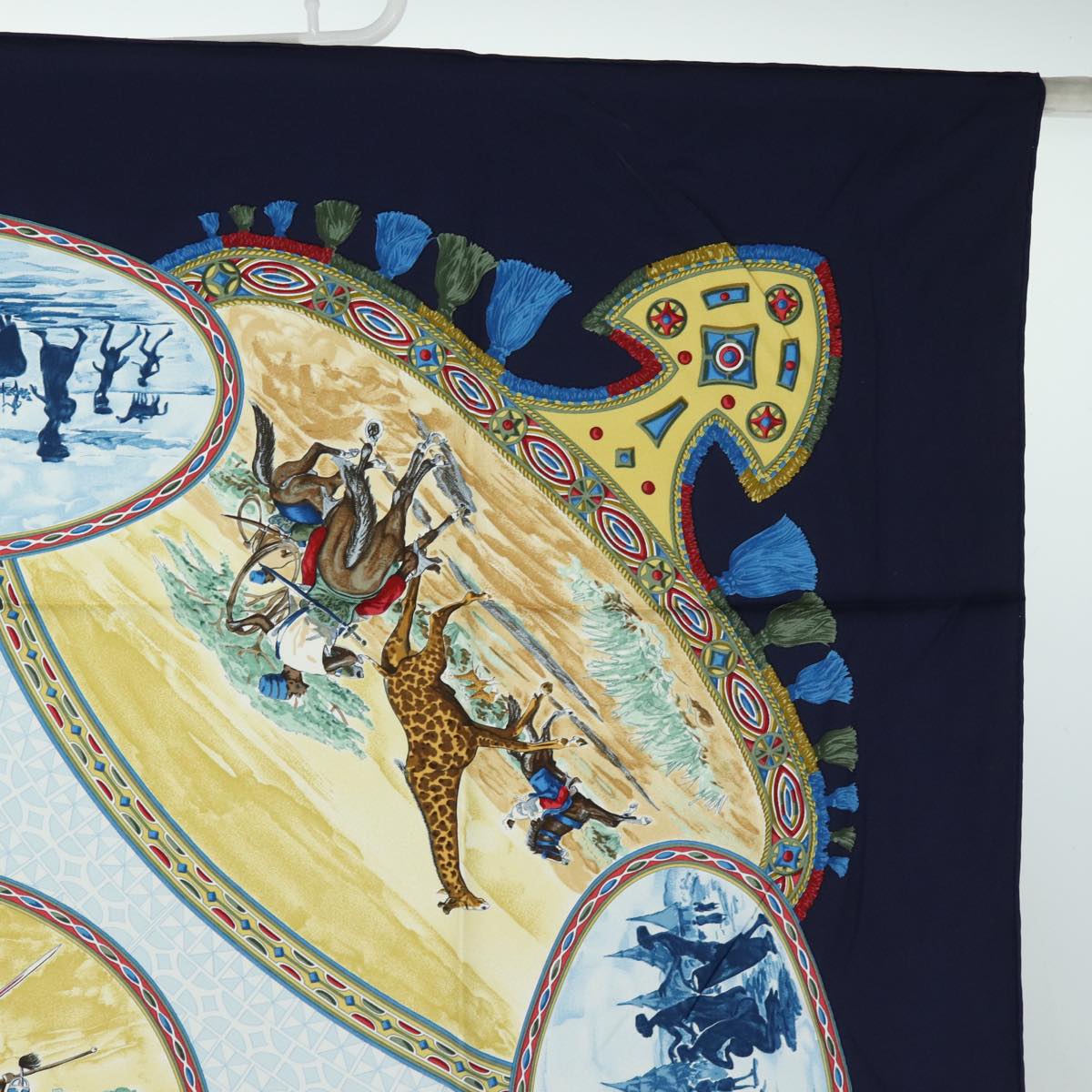 HERMES Carre 90 Scarf CAVALIERS PEULS Silk Navy Auth 80989