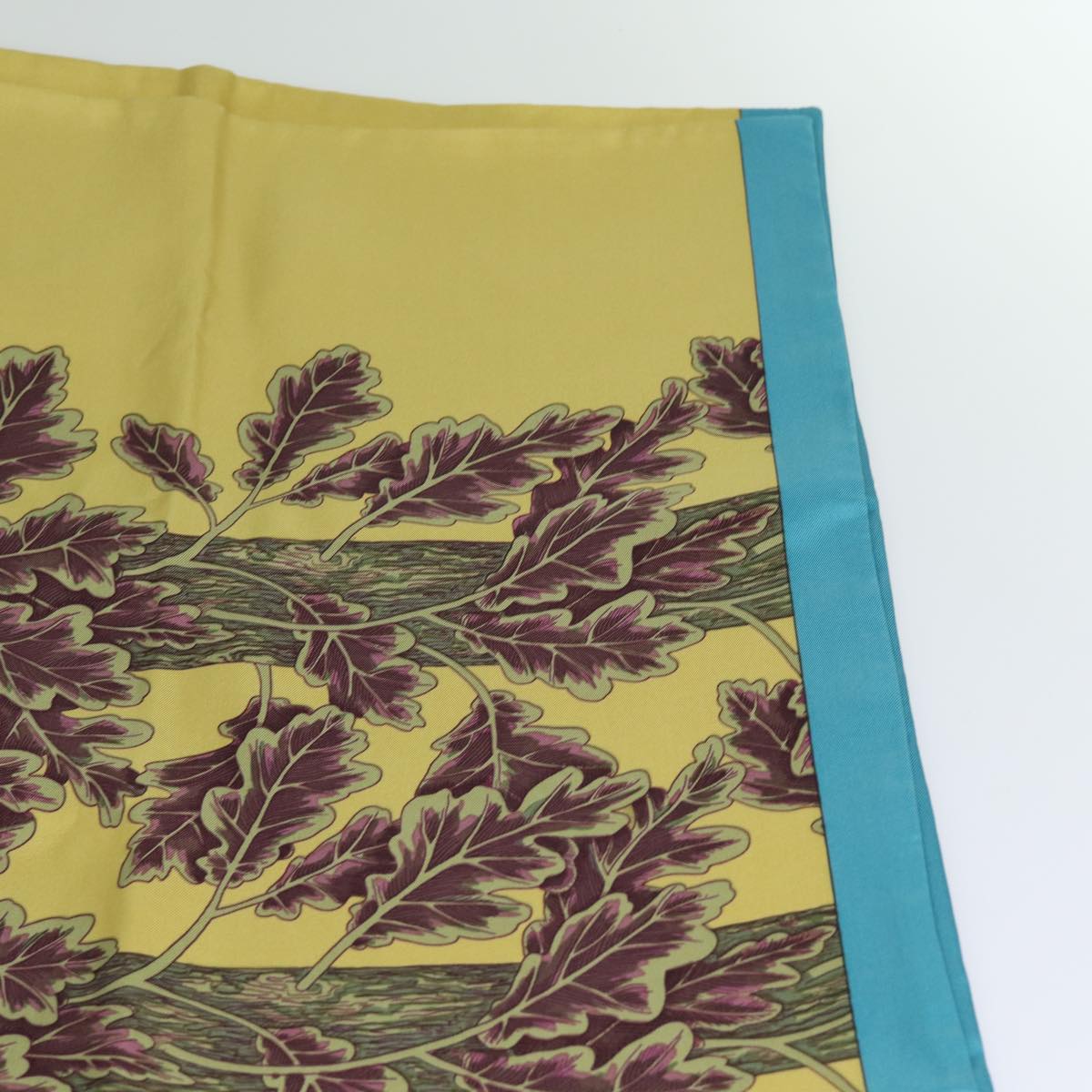 HERMES Stole Scarf Silk Light Blue Yellow Auth 81020