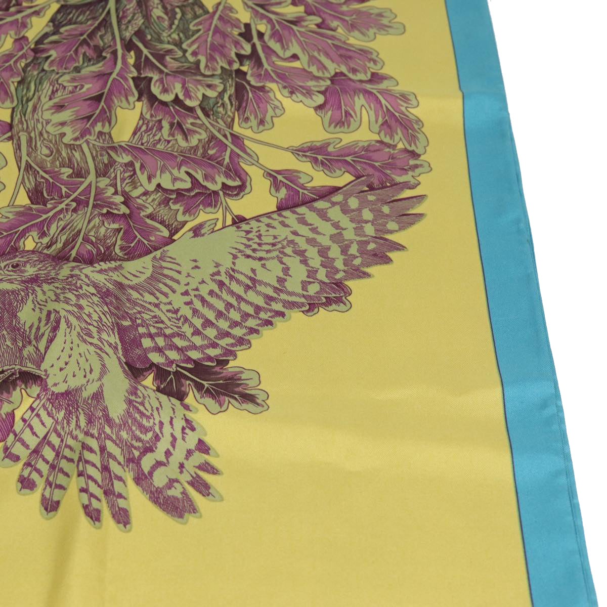 HERMES Stole Scarf Silk Light Blue Yellow Auth 81020