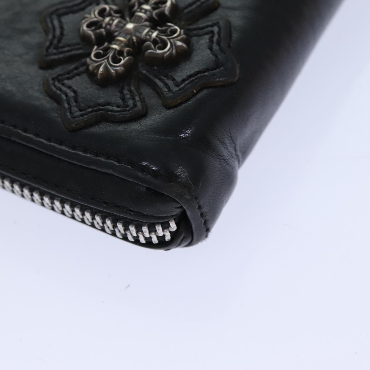 Chrome Hearts Fillingly Cross Long Wallet Leather Black Auth 81022