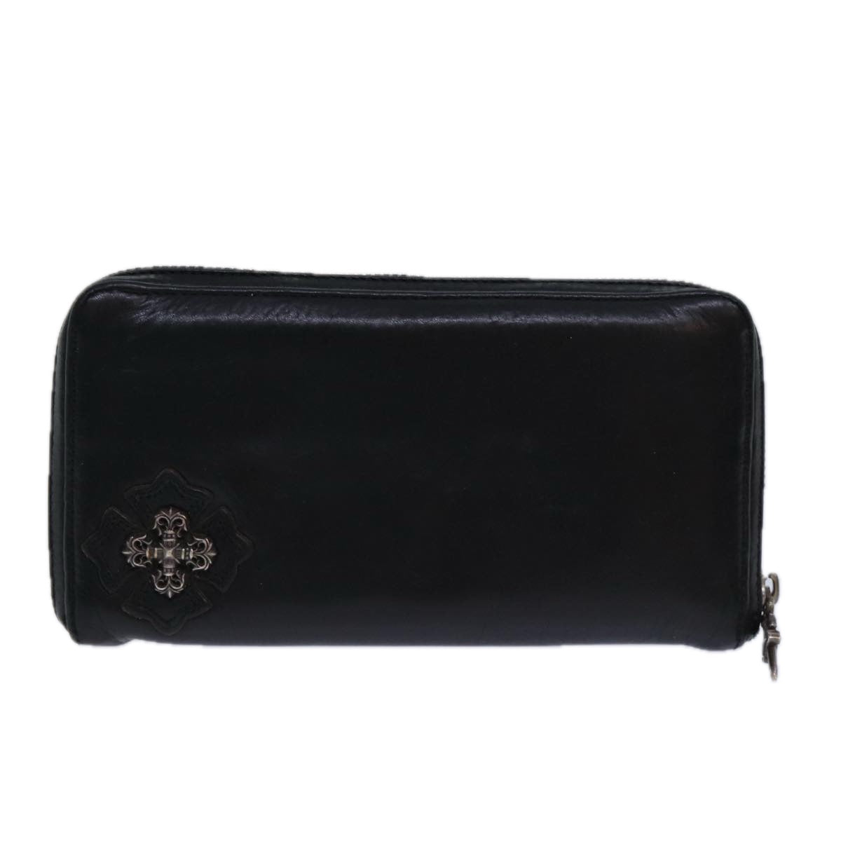 Chrome Hearts Fillingly Cross Long Wallet Leather Black Auth 81022