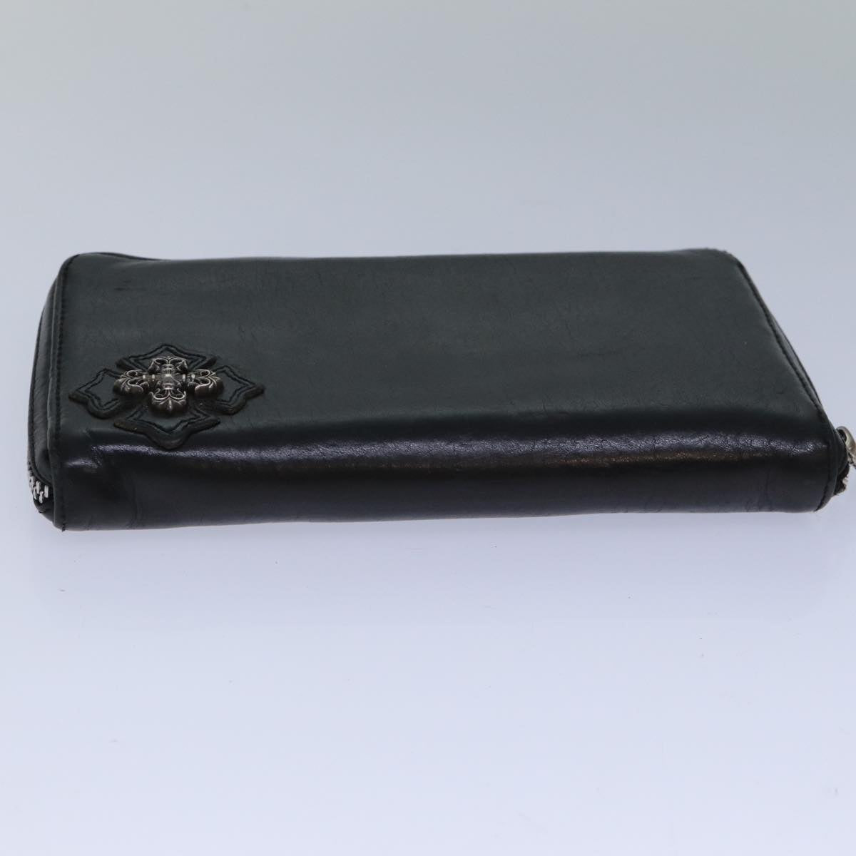 Chrome Hearts Fillingly Cross Long Wallet Leather Black Auth 81022