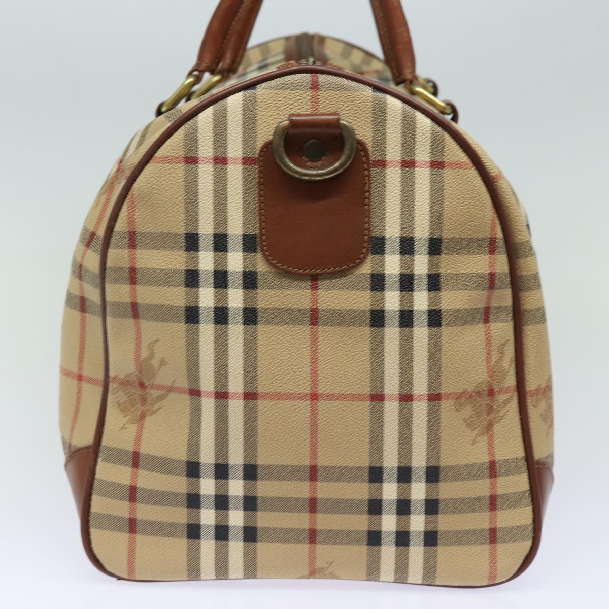 Burberrys Nova Check Boston Bag PVC Leather 2way Beige Auth 81103