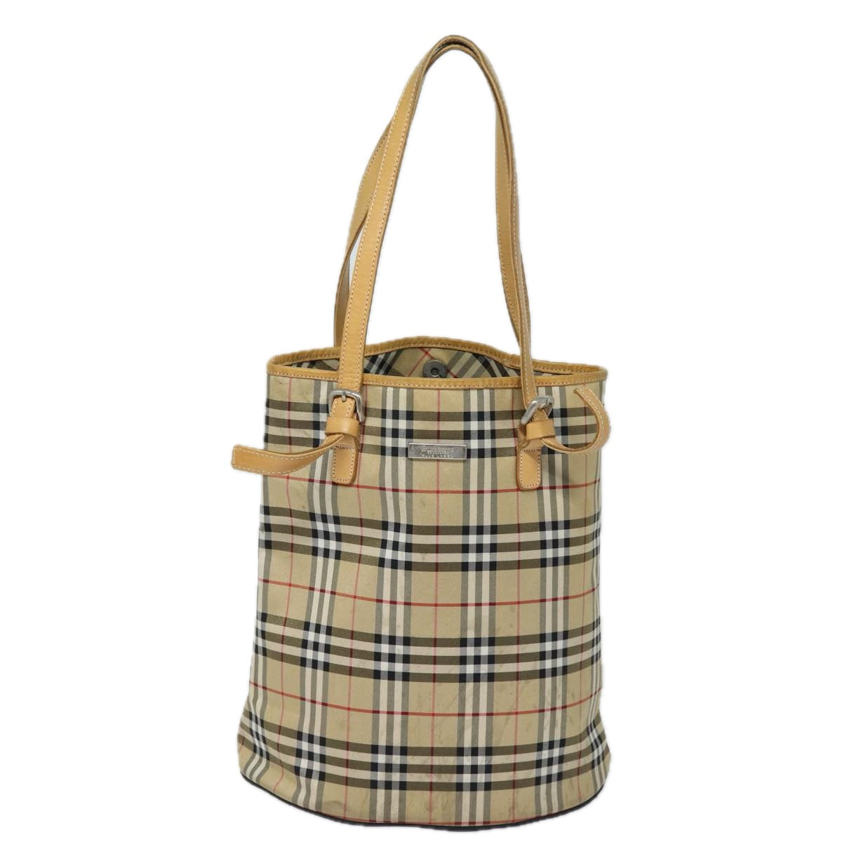 Burberrys Nova Check Blue Label Shoulder Bag Canvas Beige Auth 81140