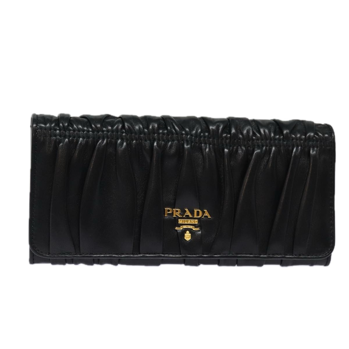 PRADA Long Wallet Leather Black Auth 81143