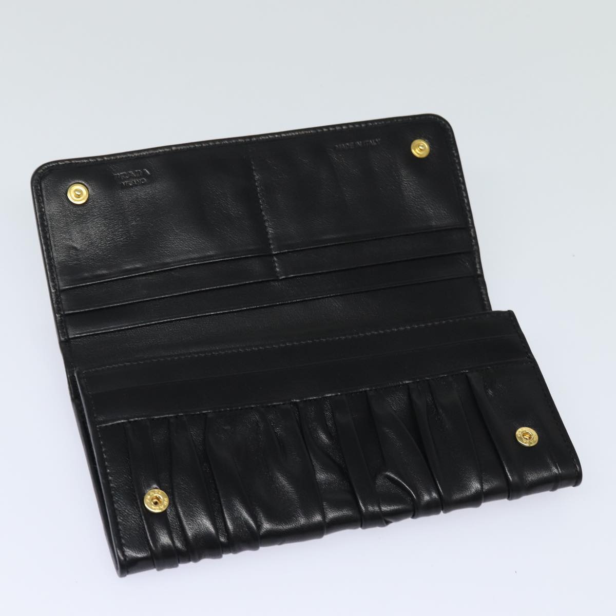 PRADA Long Wallet Leather Black Auth 81143