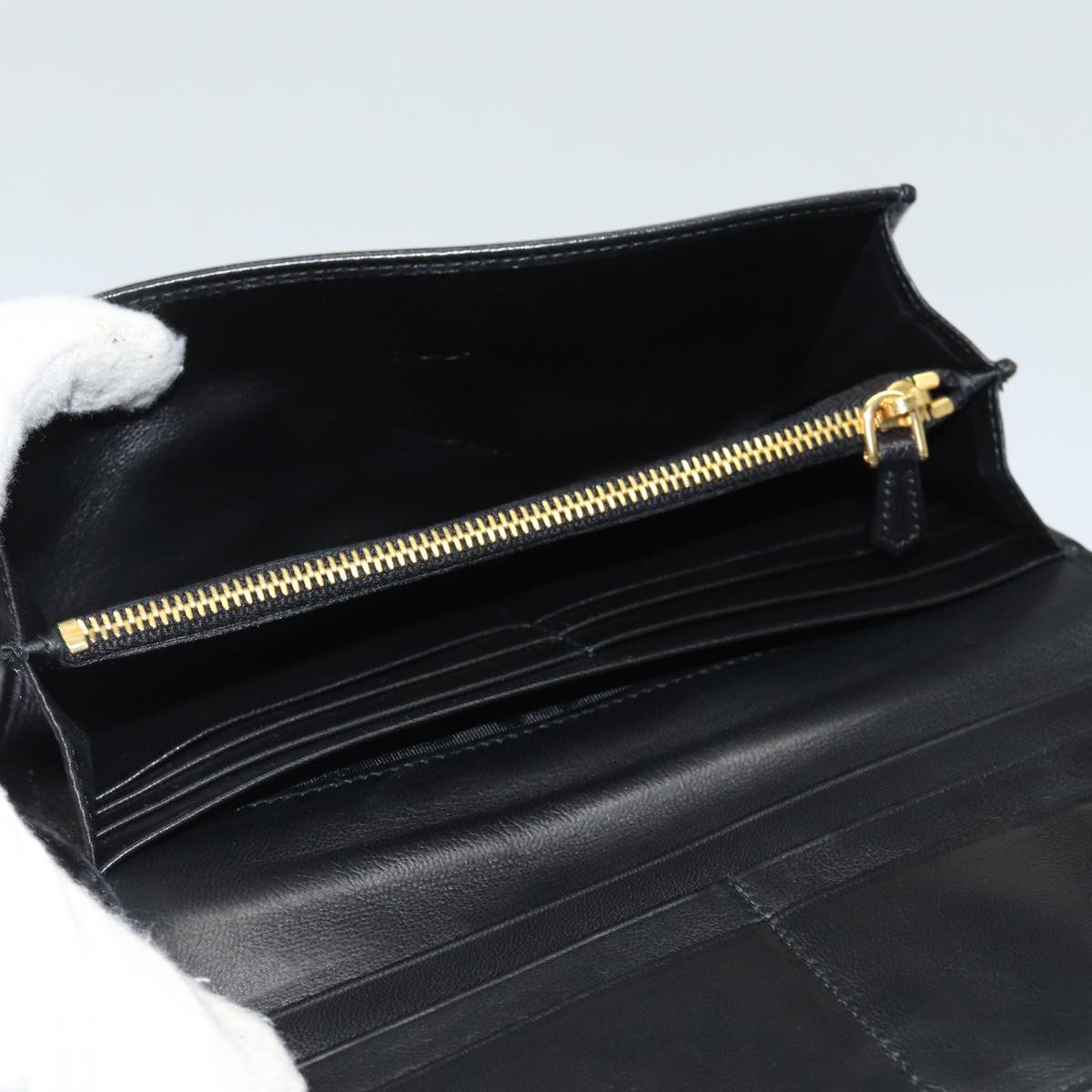 PRADA Long Wallet Leather Black Auth 81143