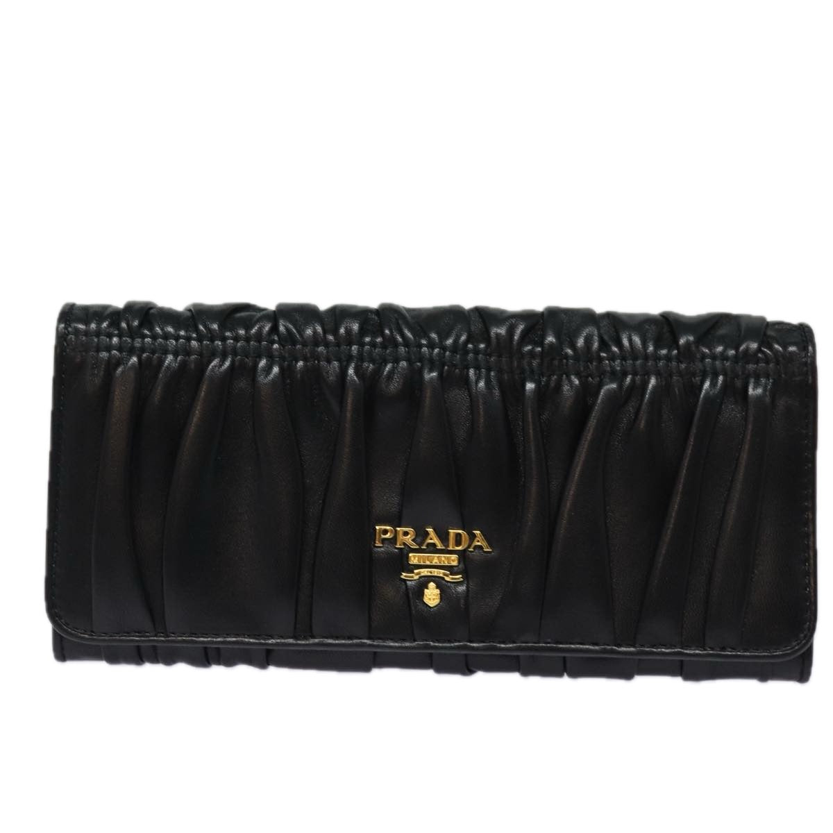 PRADA Long Wallet Leather Black Auth 81143