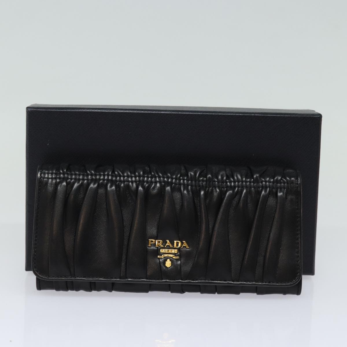 PRADA Long Wallet Leather Black Auth 81143