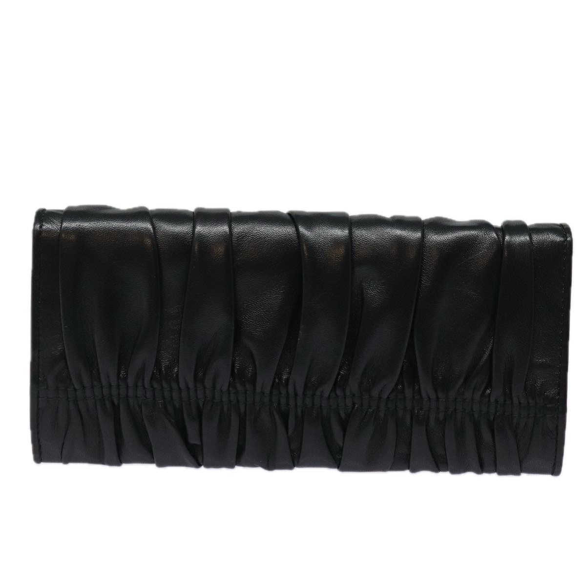 PRADA Long Wallet Leather Black Auth 81143