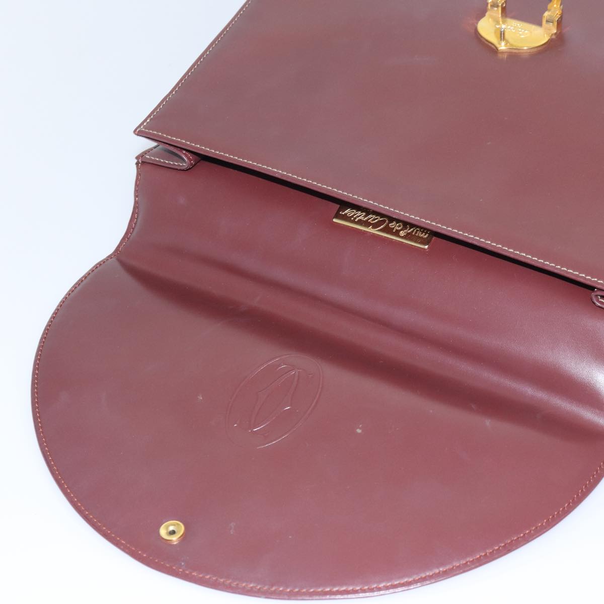 CARTIER Hand Bag Leather Wine Red Auth 81148