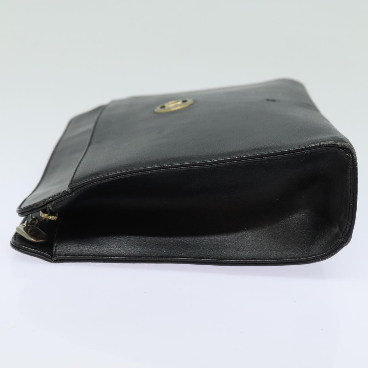 VALENTINO Clutch Bag Leather Black Auth 81331