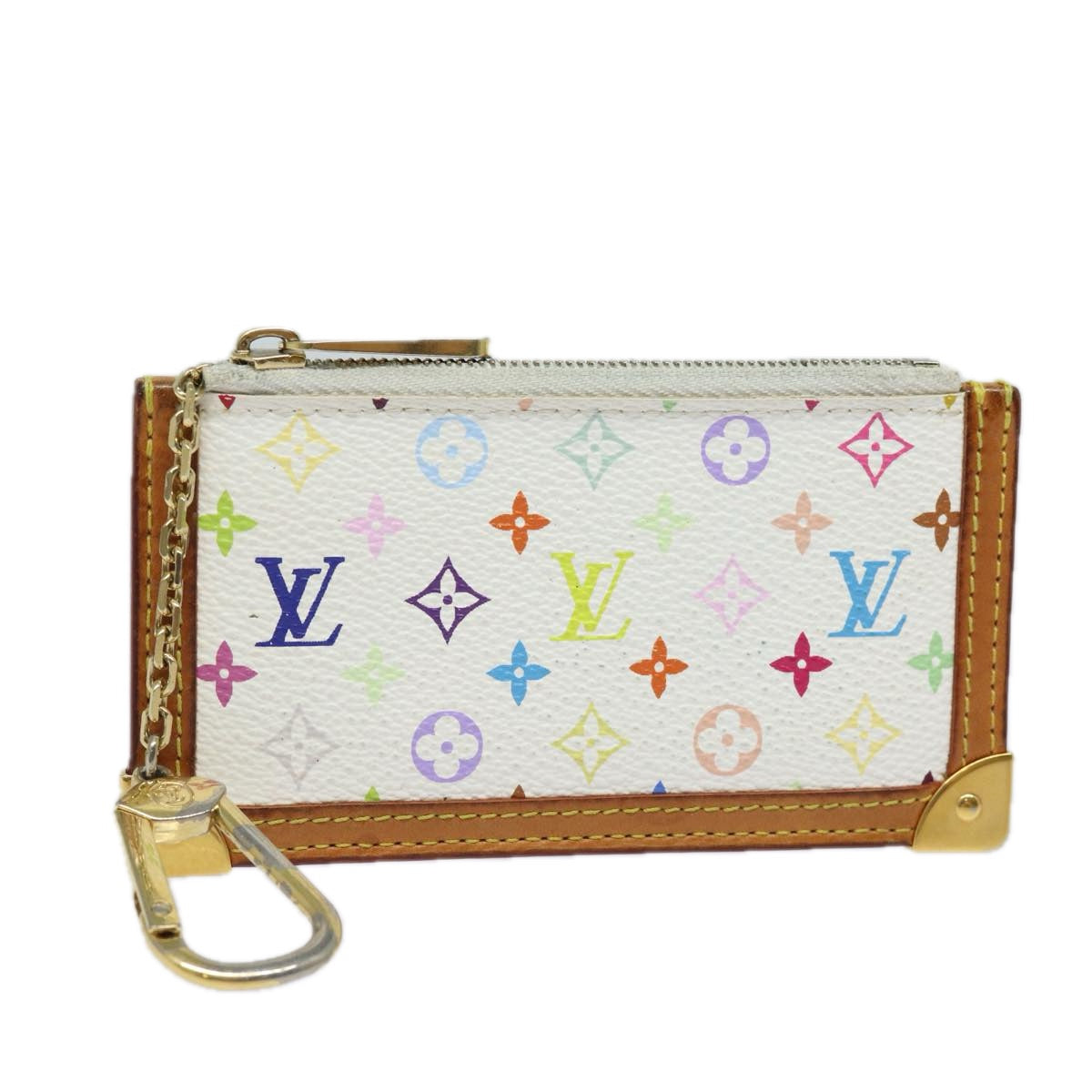 LOUIS VUITTON Monogram Multicolor Pochette Cles Purse White M92655 Auth 81333