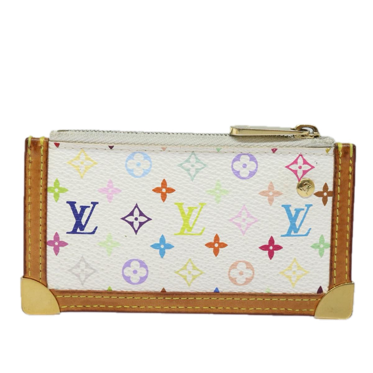 LOUIS VUITTON Monogram Multicolor Pochette Cles Purse White M92655 Auth 81333